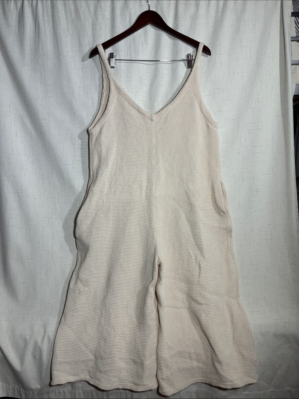 Textured Cream Wide-Leg Sleeveless Jumpsuit